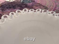 Fenton 13.5 Mid-Century Modern Chip Bowl Set. Crimped Edge Milk Glass. Vintage