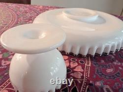 Fenton 13.5 Mid-Century Modern Chip Bowl Set. Crimped Edge Milk Glass. Vintage