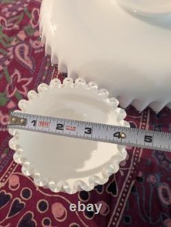 Fenton 13.5 Mid-Century Modern Chip Bowl Set. Crimped Edge Milk Glass. Vintage