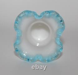 Fenton #37 Mini Miniature Vase White Milk Glass Square Corner Aqua Crest Crimp