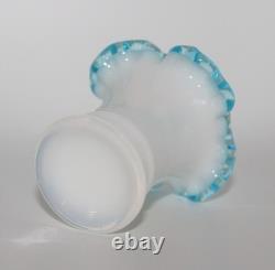 Fenton #37 Mini Miniature Vase White Milk Glass Square Corner Aqua Crest Crimp