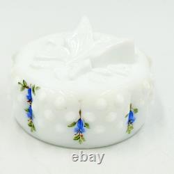 Fenton'72 Milk Glass Hobnail withHandpainted Bluebells On Lidded Jam Or Candy Jar