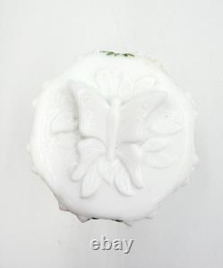 Fenton'72 Milk Glass Hobnail withHandpainted Bluebells On Lidded Jam Or Candy Jar