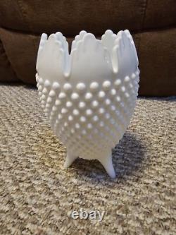 Fenton 8 1/2 White Hobnail Milk Glass 3 Toed Vase Very Rare