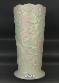 Fenton ART GLASS FOR QVC- PEACOCK GARDEN PEARLIZED Milk Glass Vase 2694