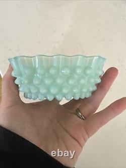 Fenton Aqua Hobnail Milk Glass Ruffle Edge Berry Bowls-Rare Color- Set Of 5