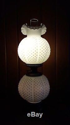 Fenton Art Glass Milk Glass Hobnail GONE WITH THE WIND Lamp 3 Piece