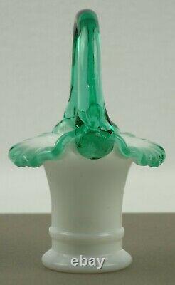 Fenton Art Glass Milk Glass with Green Crest #37 Mini Miniature Basket NFGS