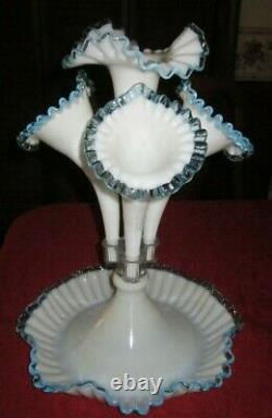 Fenton Art Glass Stunning Aqua Crest Epergne 4 Horns Elegant 16 Tall