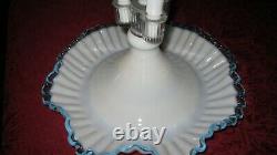 Fenton Art Glass Stunning Aqua Crest Epergne 4 Horns Elegant 16 Tall