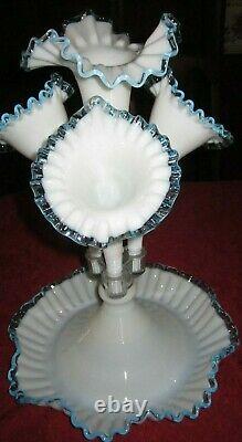 Fenton Art Glass Stunning Aqua Crest Epergne 4 Horns Elegant 16 Tall