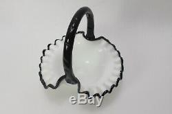 Fenton BLACK Ebony CREST Milk Glass Basket Rare Fenton Shop Only