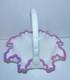 Fenton Basket Apple Blossom Pink Crest On White Milk Glass Bamboo Reed Handle
