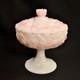 Fenton Candy Bowl Withlid Pedestal Compote Rosalene Waterlily Pink Milk Glass 1976