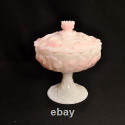 Fenton Candy Bowl withLid Pedestal Compote Rosalene Waterlily Pink Milk Glass 1976