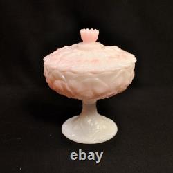 Fenton Candy Bowl withLid Pedestal Compote Rosalene Waterlily Pink Milk Glass 1976