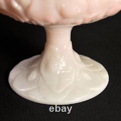 Fenton Candy Bowl withLid Pedestal Compote Rosalene Waterlily Pink Milk Glass 1976