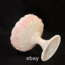 Fenton Candy Bowl withLid Pedestal Compote Rosalene Waterlily Pink Milk Glass 1976