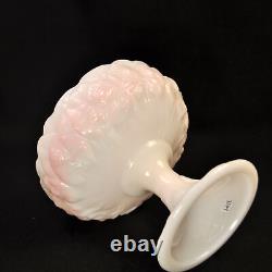 Fenton Candy Bowl withLid Pedestal Compote Rosalene Waterlily Pink Milk Glass 1976