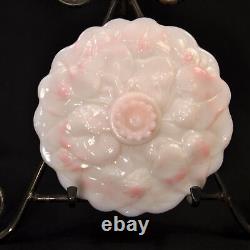 Fenton Candy Bowl withLid Pedestal Compote Rosalene Waterlily Pink Milk Glass 1976