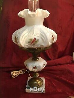 Fenton Cardinals In Winter Student Lamp Milk Glass Two Available Henry Curry