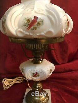 Fenton Cardinals In Winter Student Lamp Milk Glass Two Available Henry Curry