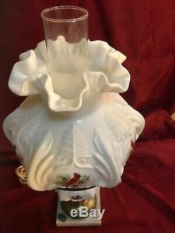 Fenton Cardinals In Winter Student Lamp Milk Glass Two Available Henry Curry