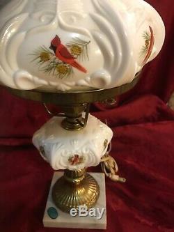 Fenton Cardinals In Winter Student Lamp Milk Glass Two Available Henry Curry