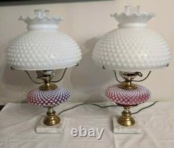 Fenton Cranberry and Milk Glass Hobnail Lamp