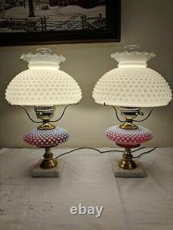 Fenton Cranberry and Milk Glass Hobnail Lamp