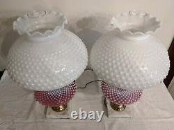 Fenton Cranberry and Milk Glass Hobnail Lamp