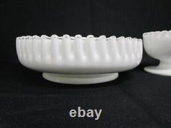 Fenton Crests Chip & Dip Set Silver Crest Milk Glass with Clear Glass Edge