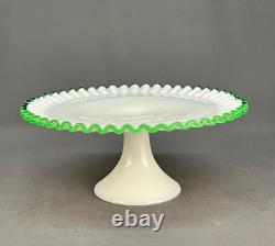 Fenton EMERALD CREST Green Milk Glass 12 1/2 Pedestal Cake Stand c. 1950's MINT