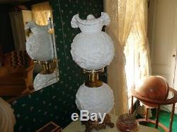 Fenton Embossed Poppy Milk Glass GWTW Parlor Lamp 23