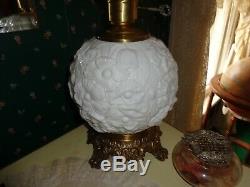 Fenton Embossed Poppy Milk Glass GWTW Parlor Lamp 23