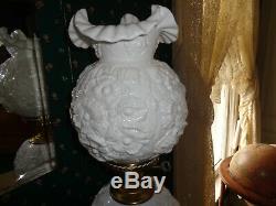 Fenton Embossed Poppy Milk Glass GWTW Parlor Lamp 23