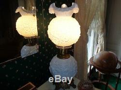 Fenton Embossed Poppy Milk Glass GWTW Parlor Lamp 23