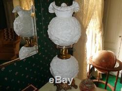 Fenton Embossed Poppy Milk Glass GWTW Parlor Lamp 23