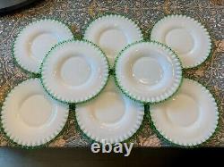 Fenton Emerald Crest Milk Glass Ruffled Edge Salad Plates Set of 8- Excellent