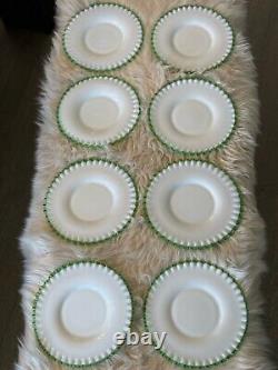 Fenton Emerald Crest Milk Glass Ruffled Edge Salad Plates Set of 8- Excellent