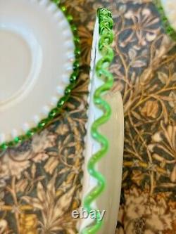 Fenton Emerald Crest Milk Glass Ruffled Edge Salad Plates Set of 8- Excellent