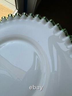 Fenton Emerald Crest Milk Glass Ruffled Edge Salad Plates Set of 8- Excellent