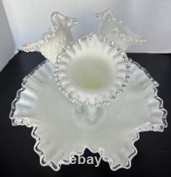 Fenton Epergne Milk Glass Silvercrest Diamond Lace 3 Horn Vintage 12.25