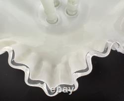 Fenton Epergne Milk Glass Silvercrest Diamond Lace 3 Horn Vintage 12.25