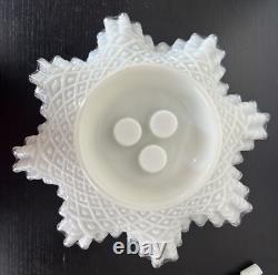 Fenton Epergne Milk Glass Silvercrest Diamond Lace 3 Horn Vintage 12.25