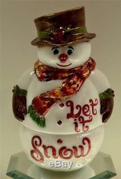 Fenton FAIRY LIGHT LAMP Milk Glass Snowman LET IT SNOW OOAK freeUSAshp