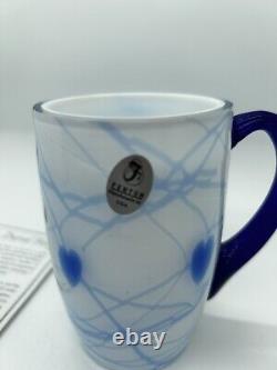 Fenton GSE Dave Fetty Milk Glass Cobalt Handled Hanging Hearts Mug W488