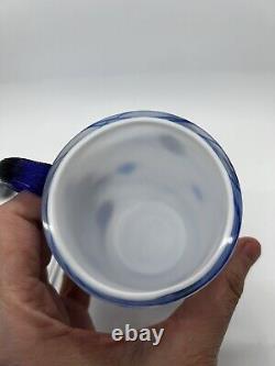 Fenton GSE Dave Fetty Milk Glass Cobalt Handled Hanging Hearts Mug W488