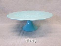 Fenton Glass CAKE PLATE PEDESTAL STAND Spanish Lace 13 round Turquoise Blue