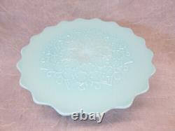 Fenton Glass CAKE PLATE PEDESTAL STAND Spanish Lace 13 round Turquoise Blue